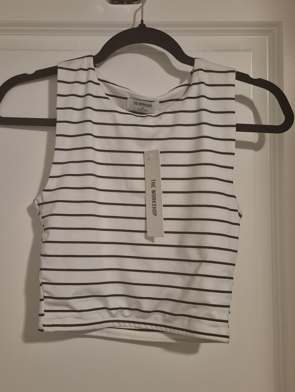 Workshop Republic Clothing White & Black Striped Sleeveless Crop Top